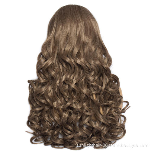 180% Long Deep Wave Gold Blonde Ombre Synthetic Lace Front Wigs Free Part High Temperature Fiber 26"Hair Wig For Women